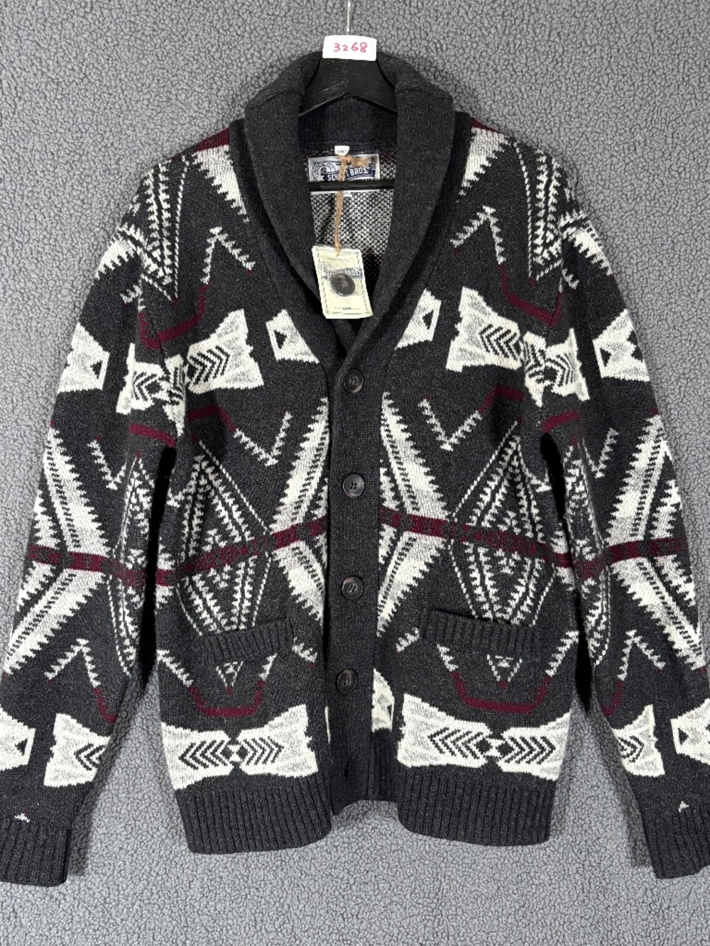 Schott Southwestern Shawl Wool Blend Cardigan Sweater - Men's Size M - Gray